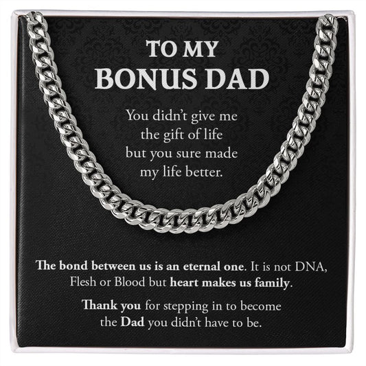 My Bonus Dad | Heart Makes Us Family - Cuban Link Chain